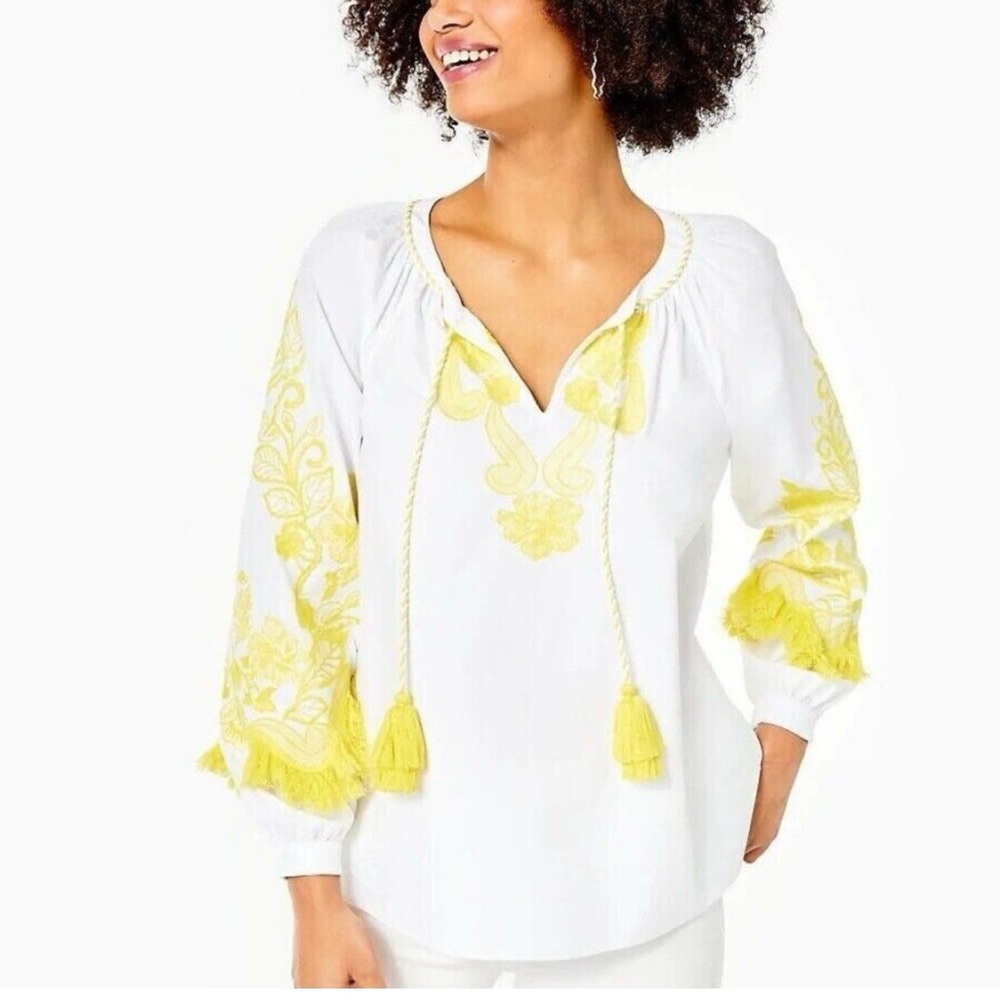 Lilly Pulitzer White and Yellow Embroidered Blouse
